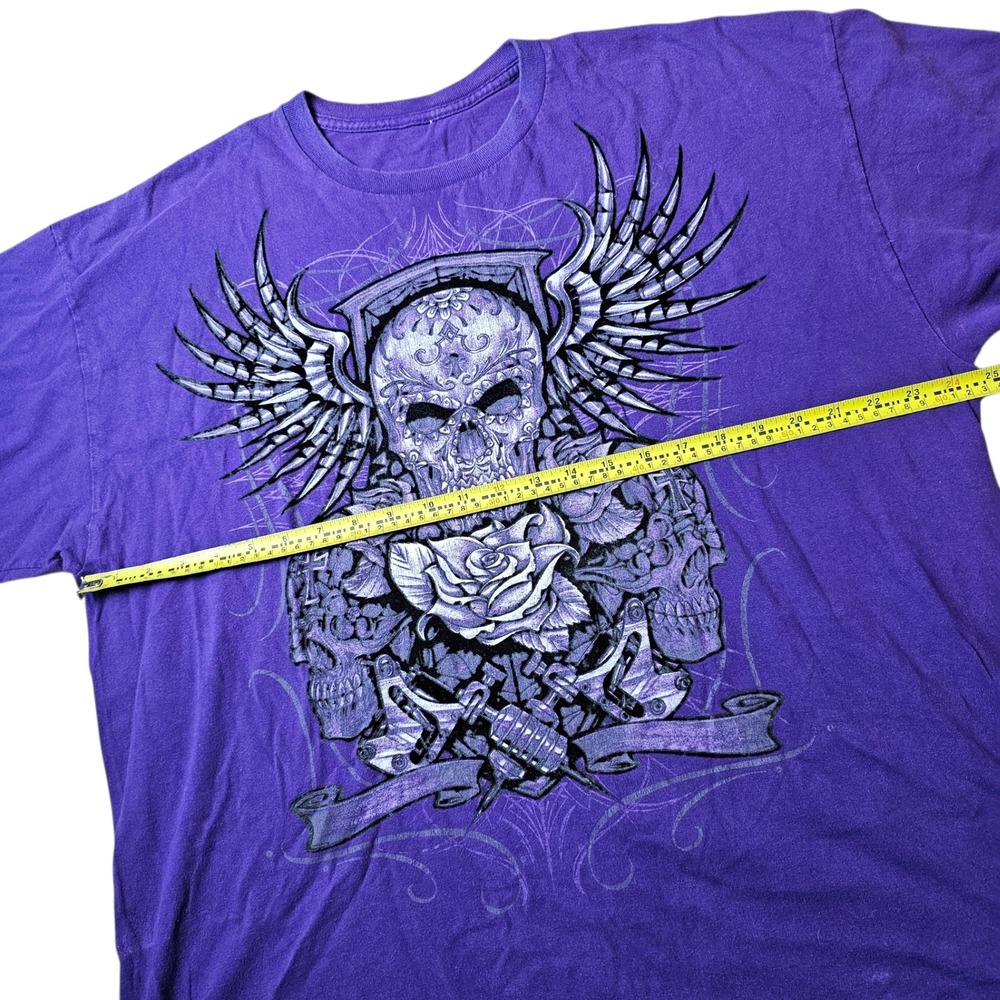 Y2K Skull Wings Star Chain Graphic T Shirt Purple XL grunge demon punk - Picture 5 of 6